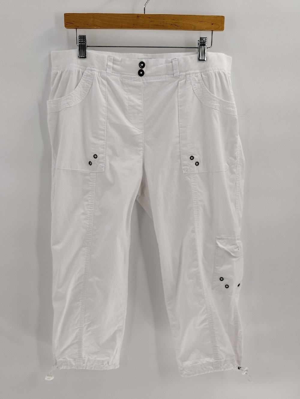 Dash Capri Pants Size Large White Elastic Waist Stretch Cargo Pockets